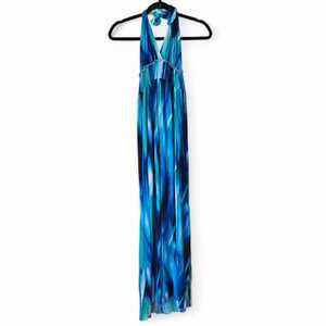 NWT Tie Dye Babydoll Maxi Dress Size L Blue Made USA Empire Waist Slit Side Boho